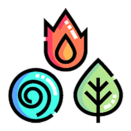 Ayurveda 2050 Logo consisting of a blue circle, a green leaf and a red flame.