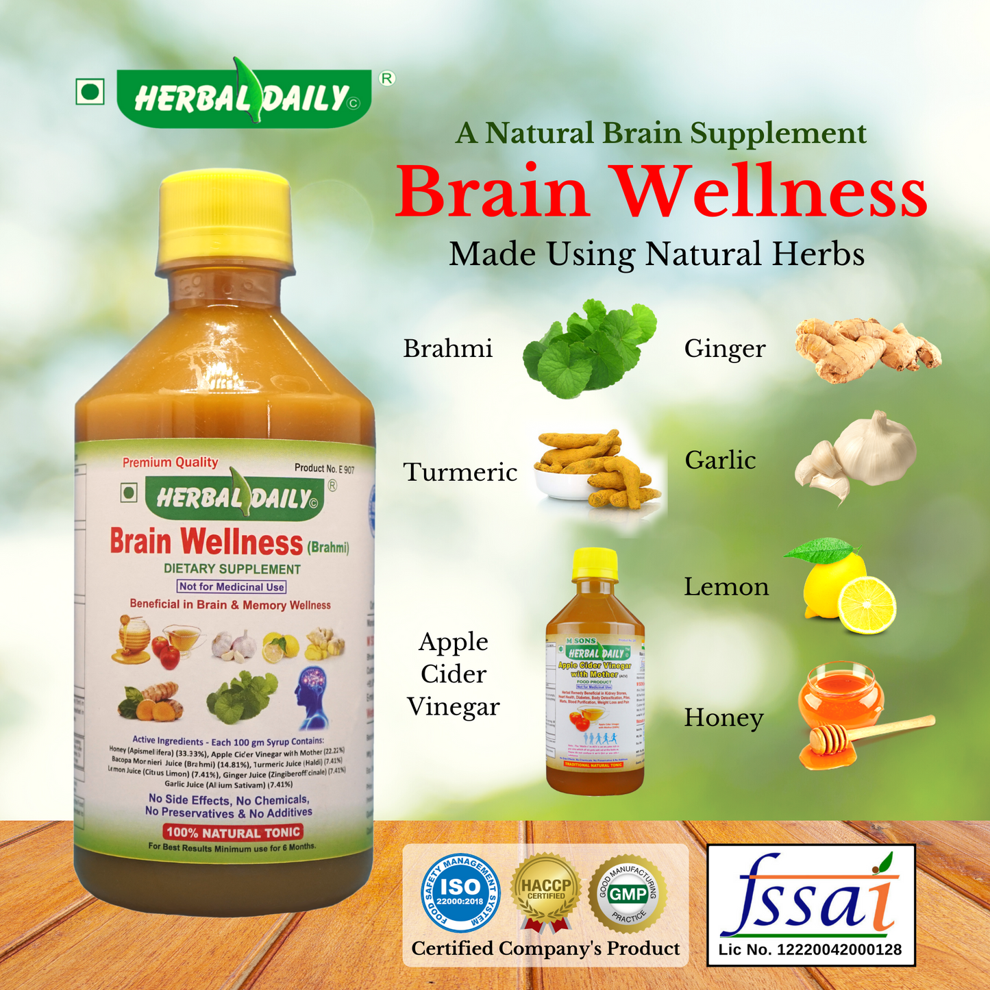 Brain Wellness Bacopa Monniere is an herb known by many names, including water hyssop, brahmi, herb of grace and Indian pennywort. Ayurvedic Medicine has long used this plant to improve memory and cognition. Naturally combined with honey, apple cider vinegar, turmeric, lemon, ginger and garlic juices by a trusted manufacturer with no additives or preservatives.