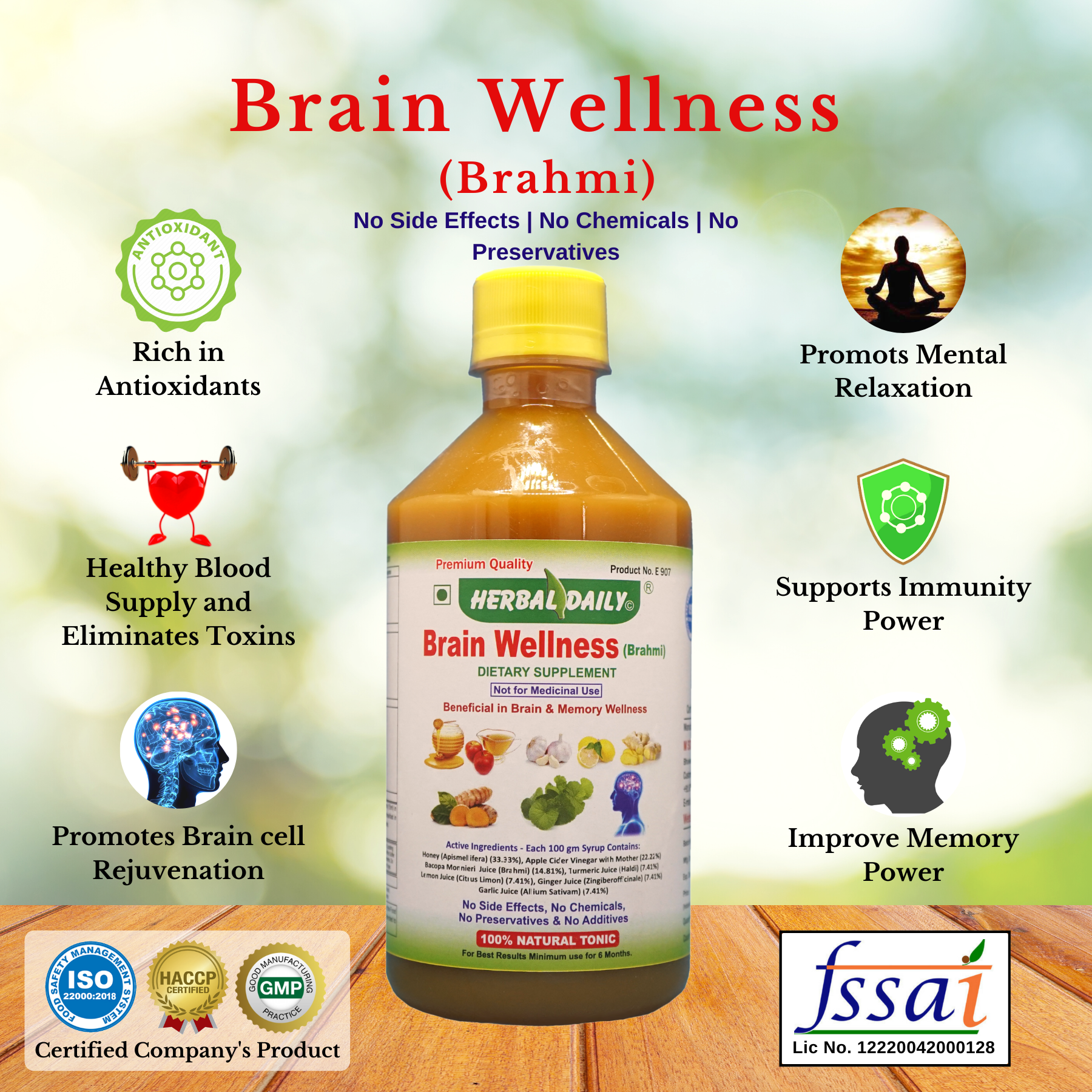 Brain Wellness Bacopa Monniere is an herb known by many names, including water hyssop, brahmi, herb of grace and Indian pennywort. Ayurvedic Medicine has long used this plant to improve memory and cognition. Naturally combined with honey, apple cider vinegar, turmeric, lemon, ginger and garlic juices by a trusted manufacturer with no additives or preservatives.